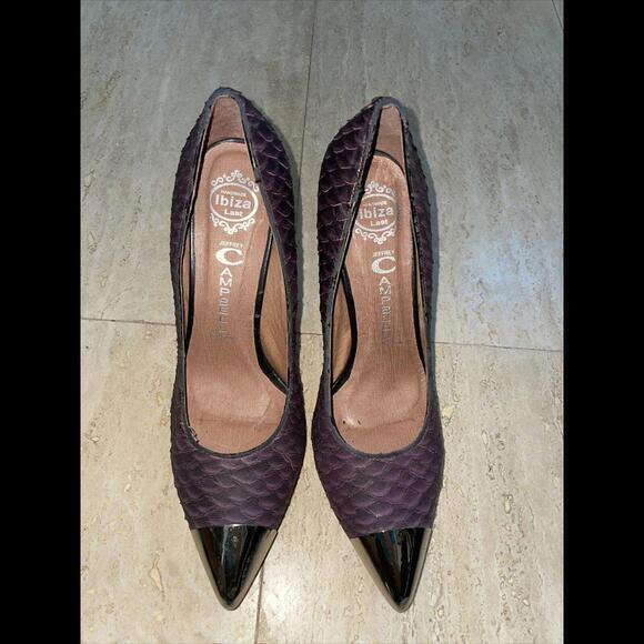 Jeffrey Campbell Ibiza Last Snakeskin Texture Heels Size 9 Purple Burgundy - Picture 2 of 7